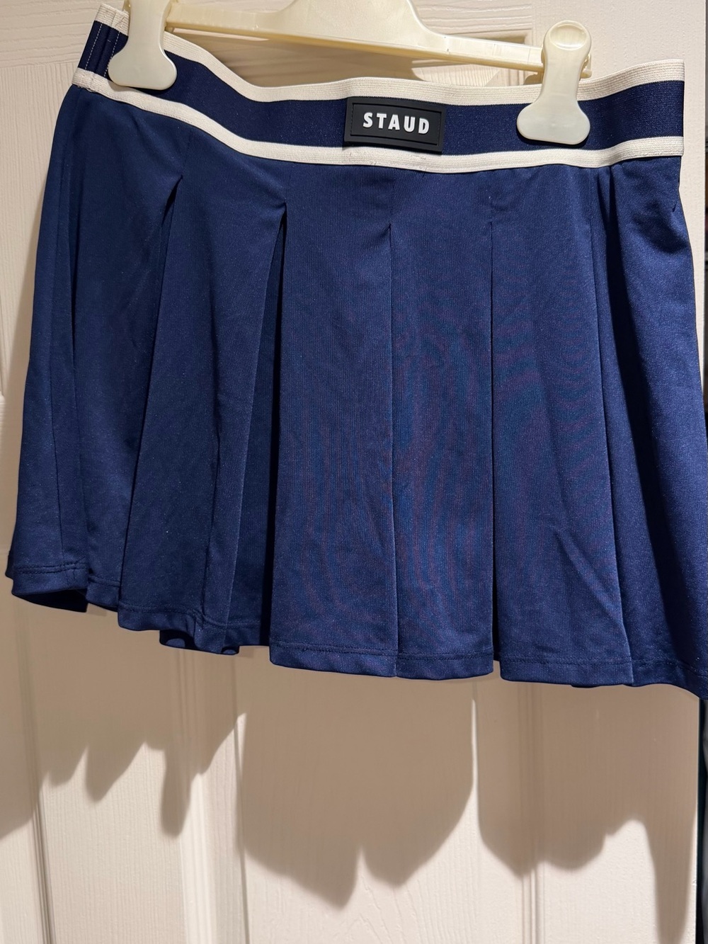 STAUD Navy Pleated Mini Skirt